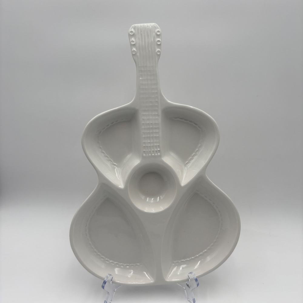 Dolly Parton Guitar Chip Dip Serving Tray Dish White Ceramic 15.75 Inch